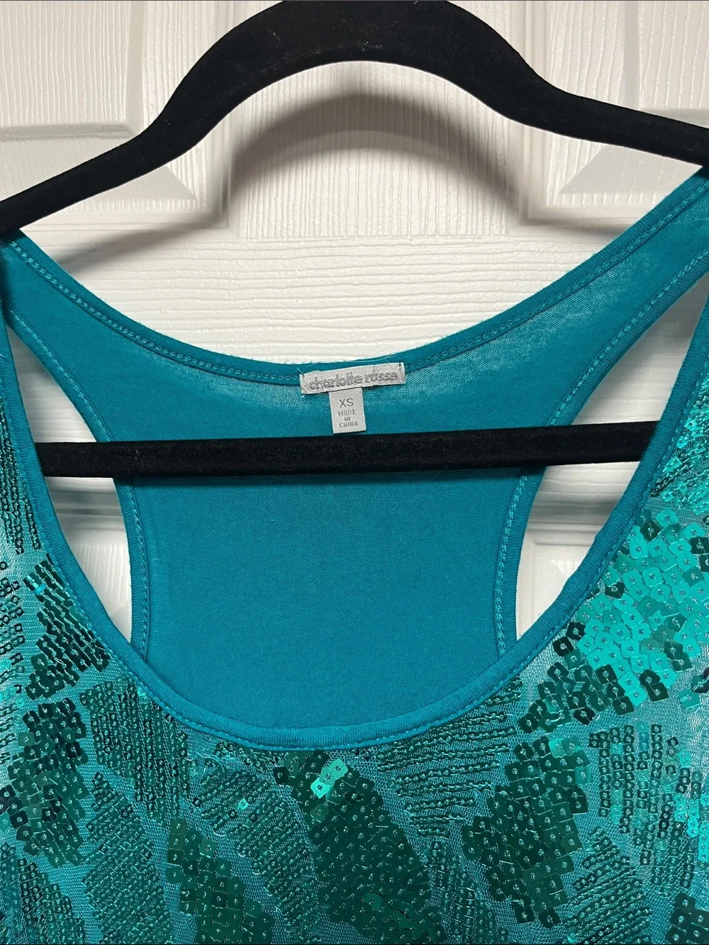Charlotte Russe Teal Sequin Racerback Tank